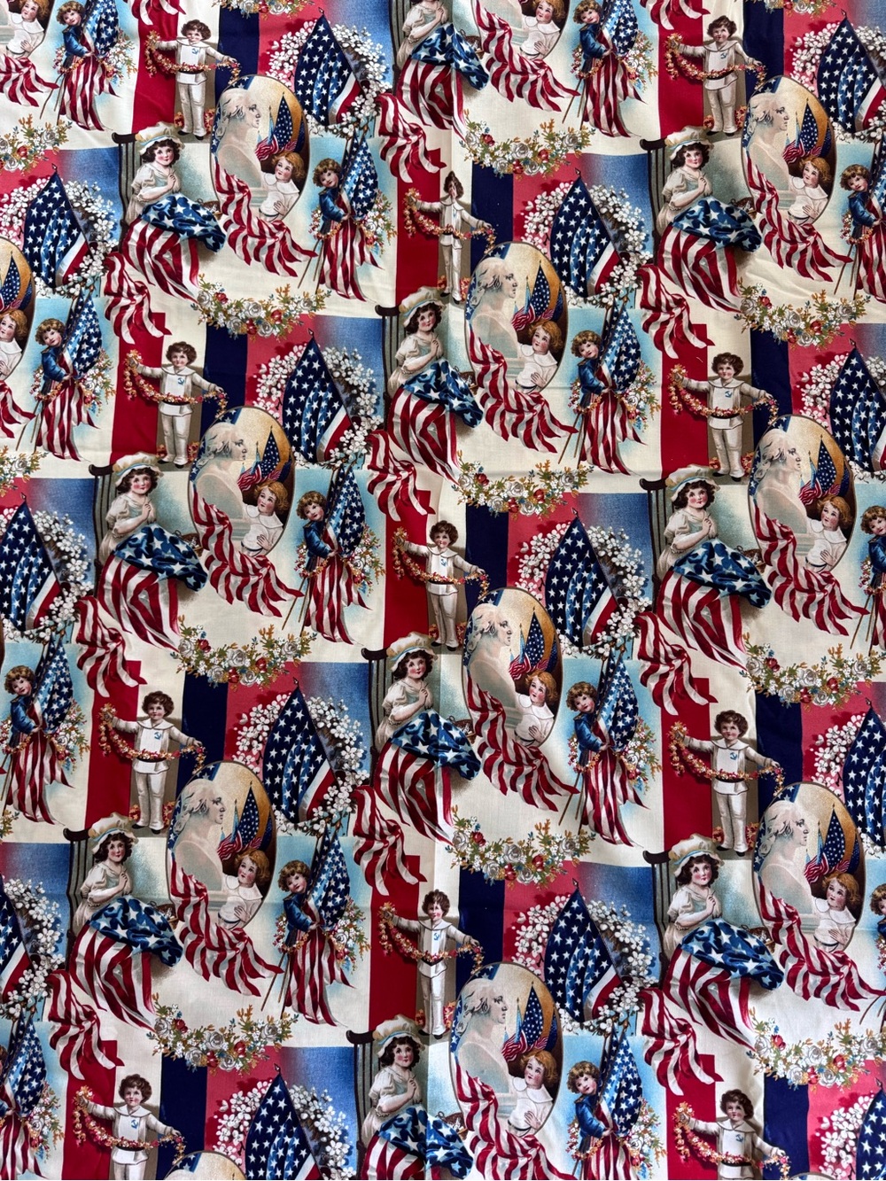Vintage Vicky Howard Patriotic Americana Cotton Fabric Nearly 4 Yards